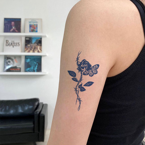 "Rose & Butterfly Elegant Herbal Tattoo Sticker (Lasts 10 - 14 Days)"