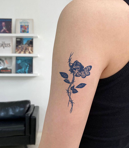 "Rose & Butterfly Elegant Herbal Tattoo Sticker (Lasts 10 - 14 Days)"