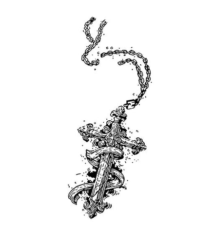 Fallen Grace Temporary Tattoo – Cross & Sword Design for Inner Strength
