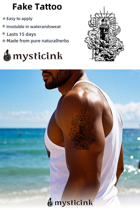 Beacon of Solace Lighthouse Temporary Tattoo – Mystic Ink® Protective Symbol
