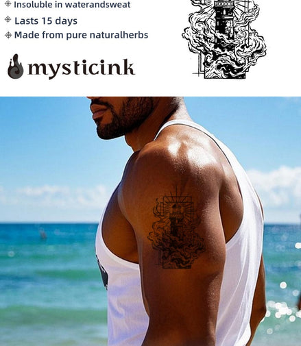 Beacon of Solace Lighthouse Temporary Tattoo – Mystic Ink® Protective Symbol