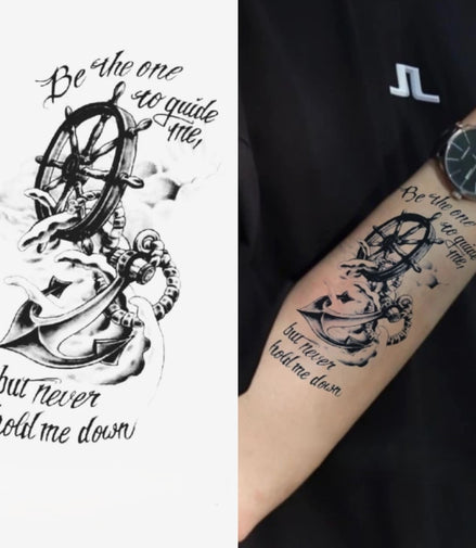 Helm & Anchor Creed — “Guide Me, Never Hold Me Down” Temporary Tattoo