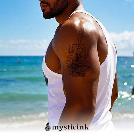Beacon of Solace Lighthouse Temporary Tattoo – Mystic Ink® Protective Symbol