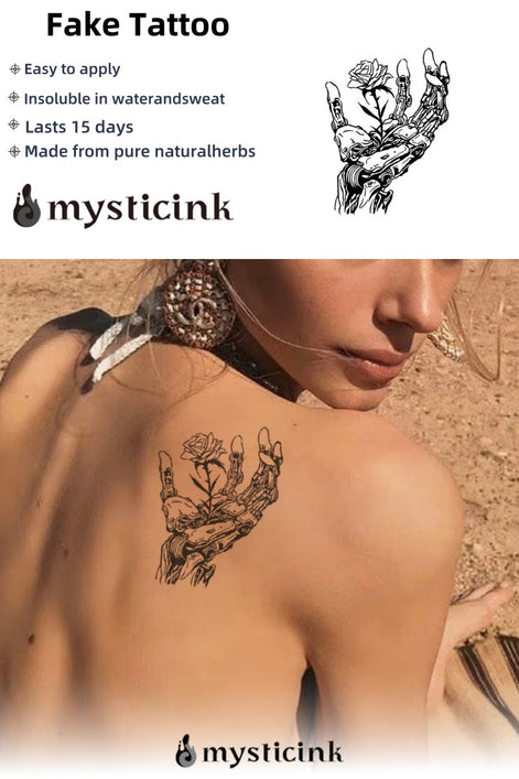 Iron Bloom Temporary Tattoo – Robotic Hand Holding Rose Design | Mystic Ink