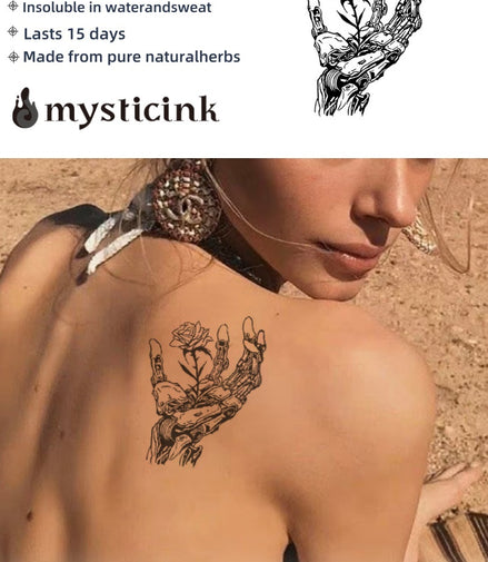 Iron Bloom Temporary Tattoo – Robotic Hand Holding Rose Design | Mystic Ink