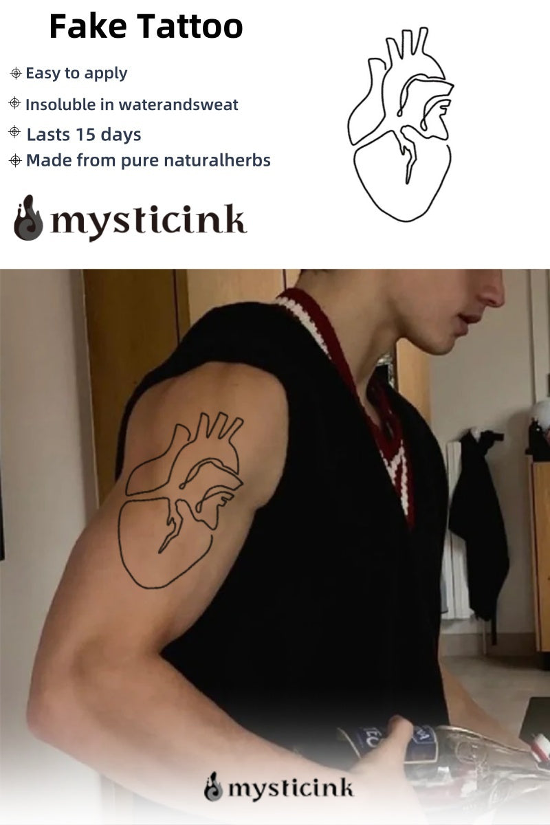 Heartbeat Whisper Heartbeat Whisper Temporary Tattoo – Minimalist Heart Line Design for Luck