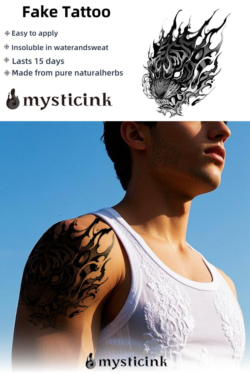 Blazing Tiger Spirit Blazing Tiger Spirit Temporary Tattoo – Fire Symbol of Strength & Protection