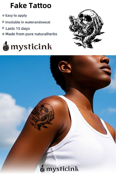 No Speak, Only Bloom No Speak Only Bloom Tattoo – Gothic Skull Butterfly Temporary Tattoo (Mystic Ink®)