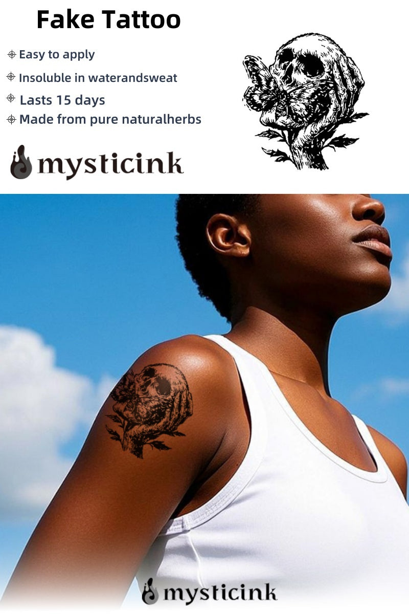 No Speak, Only Bloom No Speak Only Bloom Tattoo – Gothic Skull Butterfly Temporary Tattoo (Mystic Ink®)