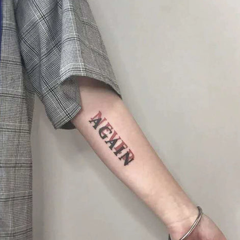 NEVER AGAIN — Minimalist Text Temporary Tattoo