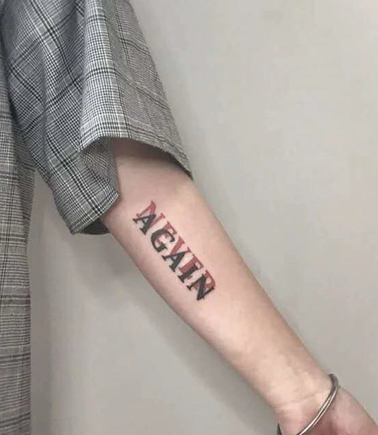 NEVER AGAIN — Minimalist Text Temporary Tattoo