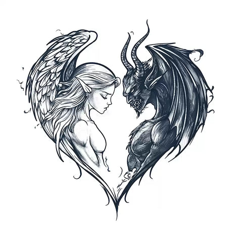 Angel & Demon Heart Temp Tattoo