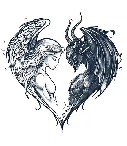 Angel & Demon Heart Temp Tattoo