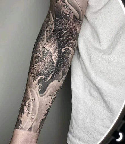 Koi Wave Sleeve Temp Tattoo