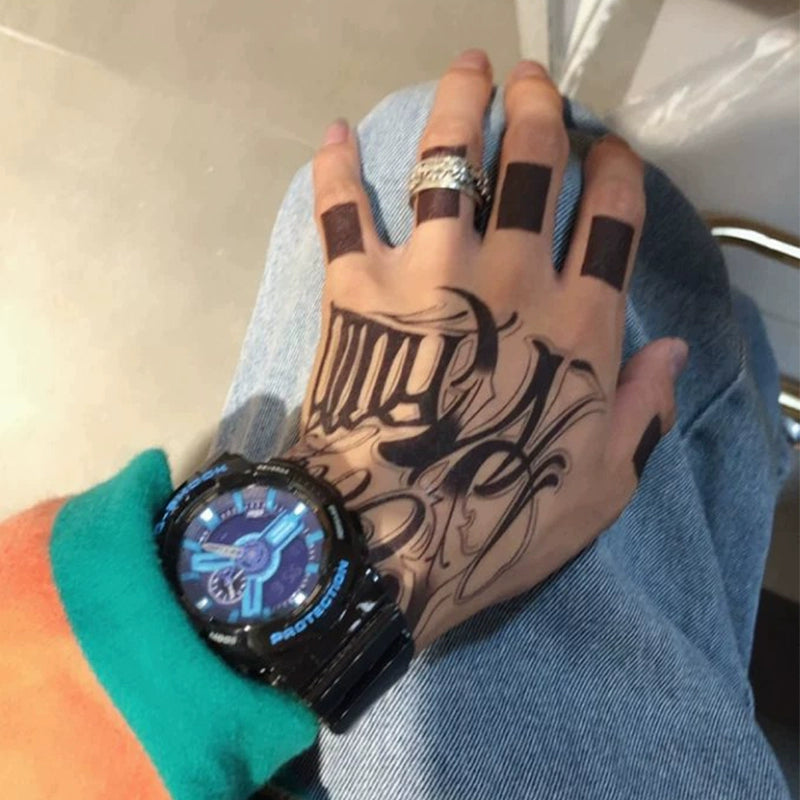 Ornate Script Hand Temp Tattoo