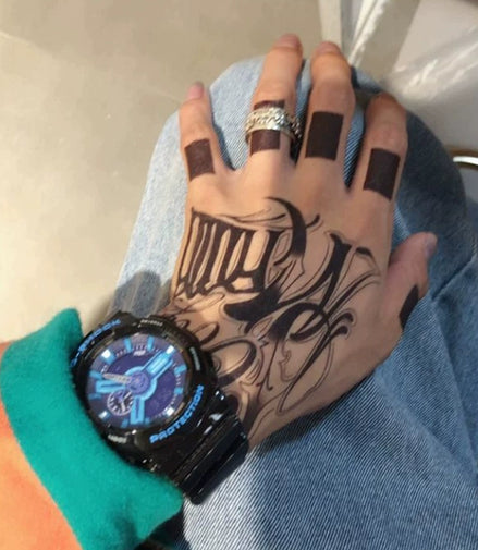 Ornate Script Hand Temp Tattoo