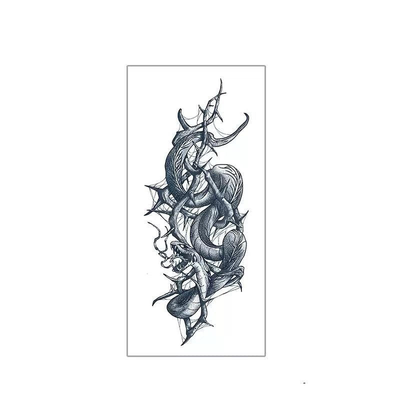 Barbed vine snake temporary tattoo in a narrow vertical format