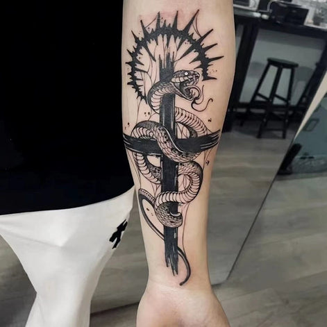 Serpent Cross Temp Tattoo