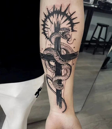 Serpent Cross Temp Tattoo