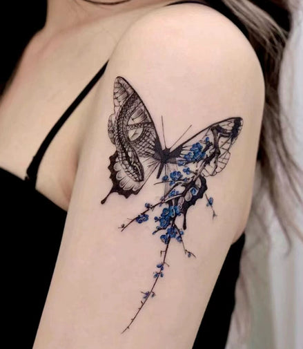 Blue Bloom Butterfly Temp Tattoo