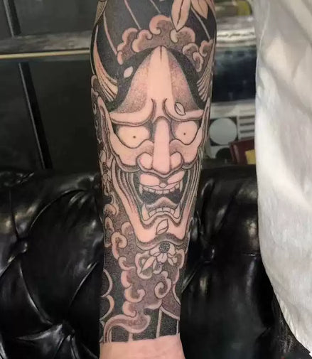 Oni Mask Sleeve Temp Tattoo