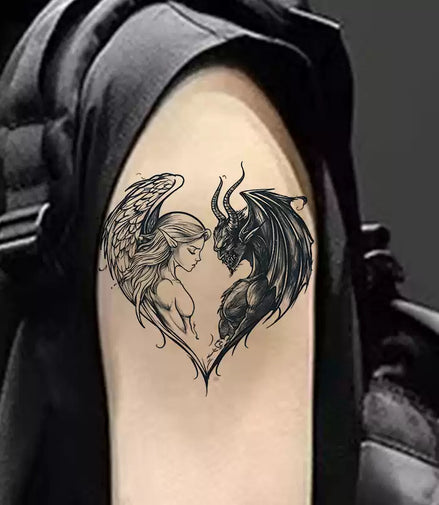Angel & Demon Heart Temp Tattoo