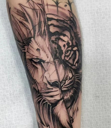 Lion & Tiger Totem Temp Tattoo