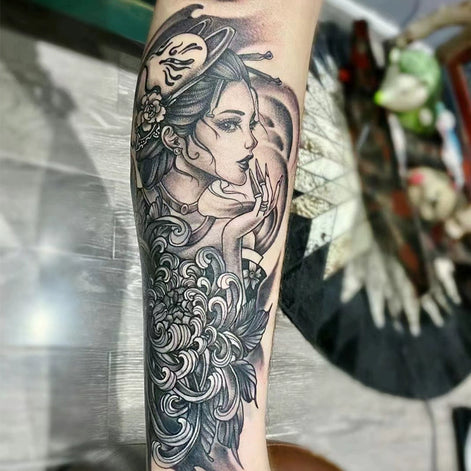 Geisha Hannya Temp Tattoo