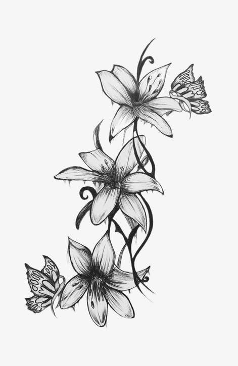 Lily & Butterfly Cascade — Temporary Tattoo